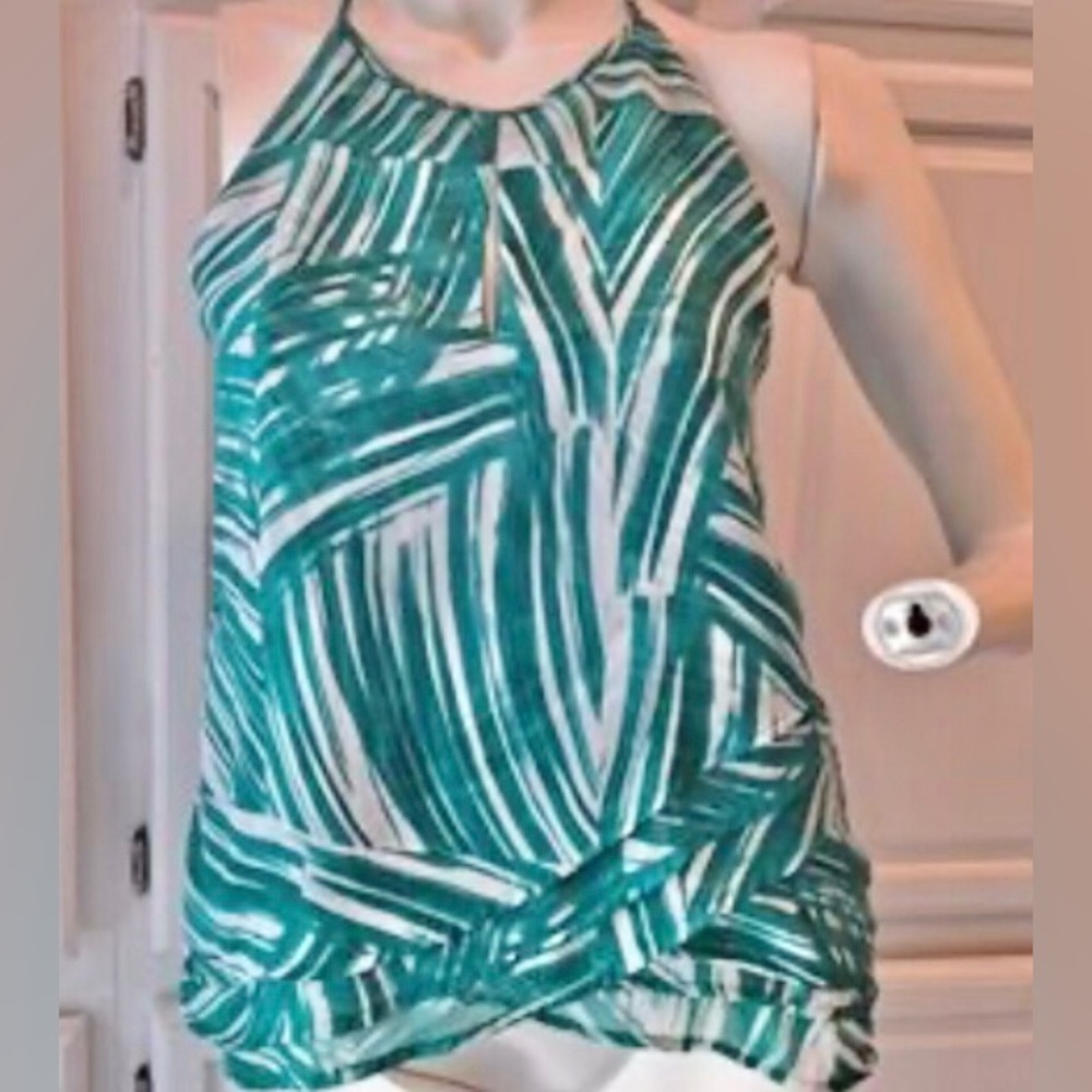 Banana Republic Teal and White Striped HalterTank Top Sz M